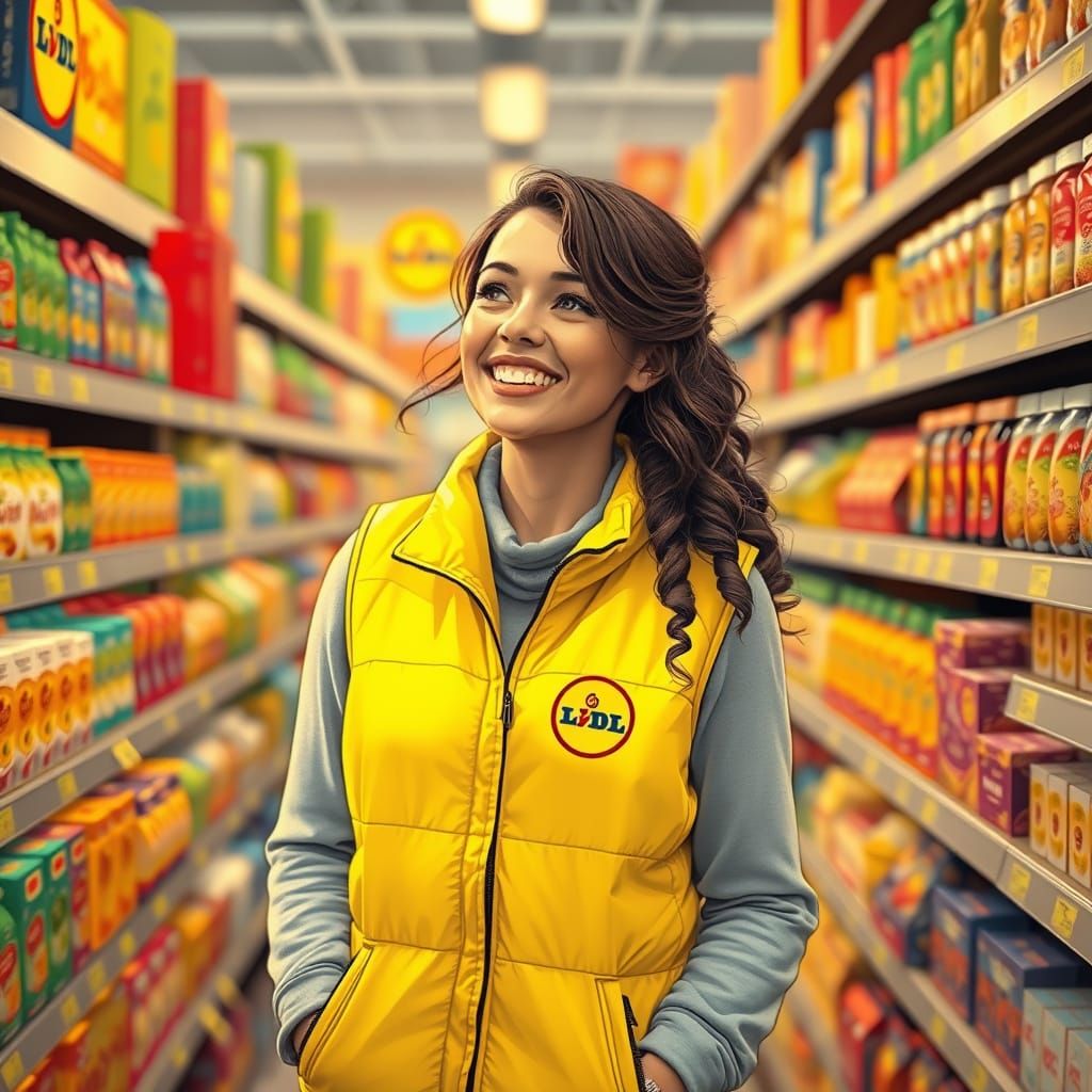 Woman Finds Love in Supermarket Aisle, Whimsical Art