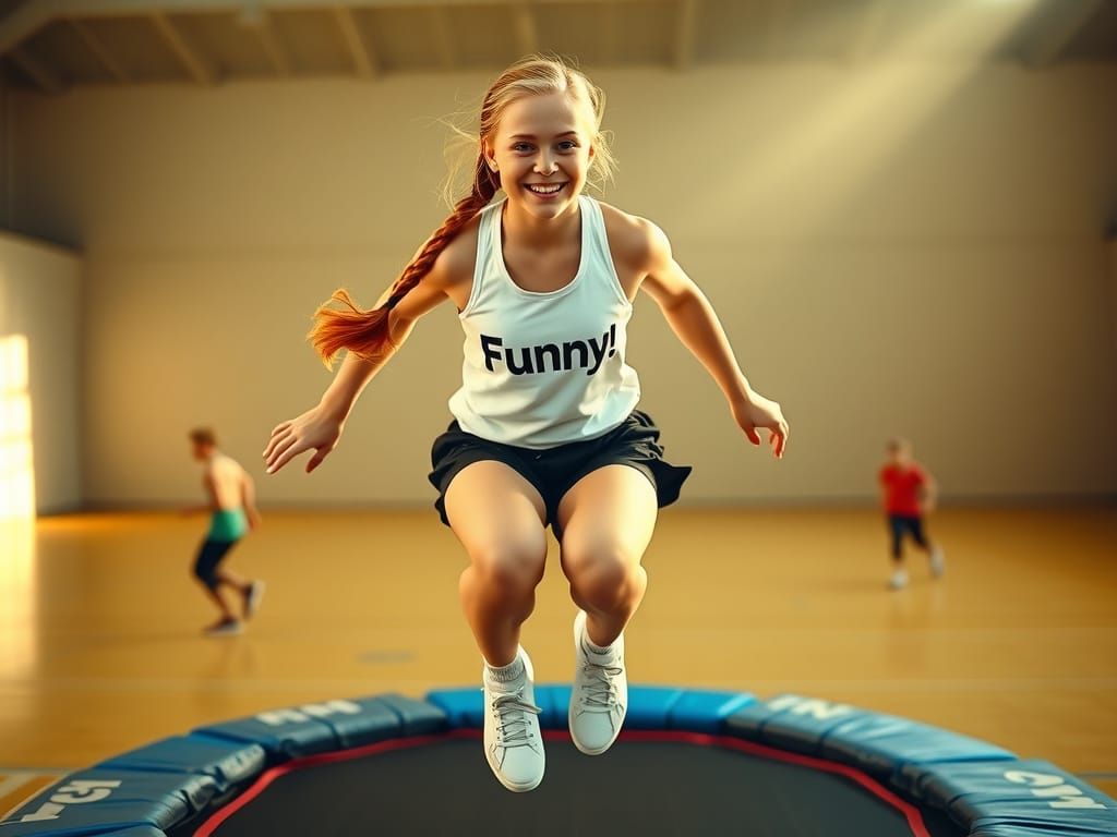 Athletic Teenager Leaps on Trampoline in Photorealistic Styl...