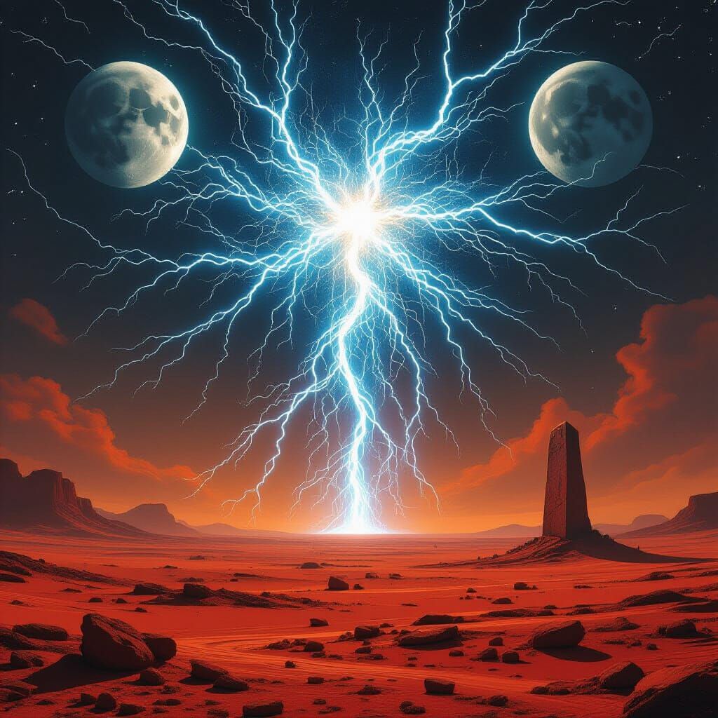 Ethereal Lightning Being Over Alien Desert