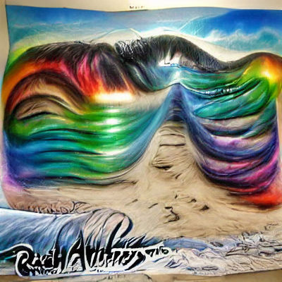 Rainbow Waves on the Beach: Airbrush Art