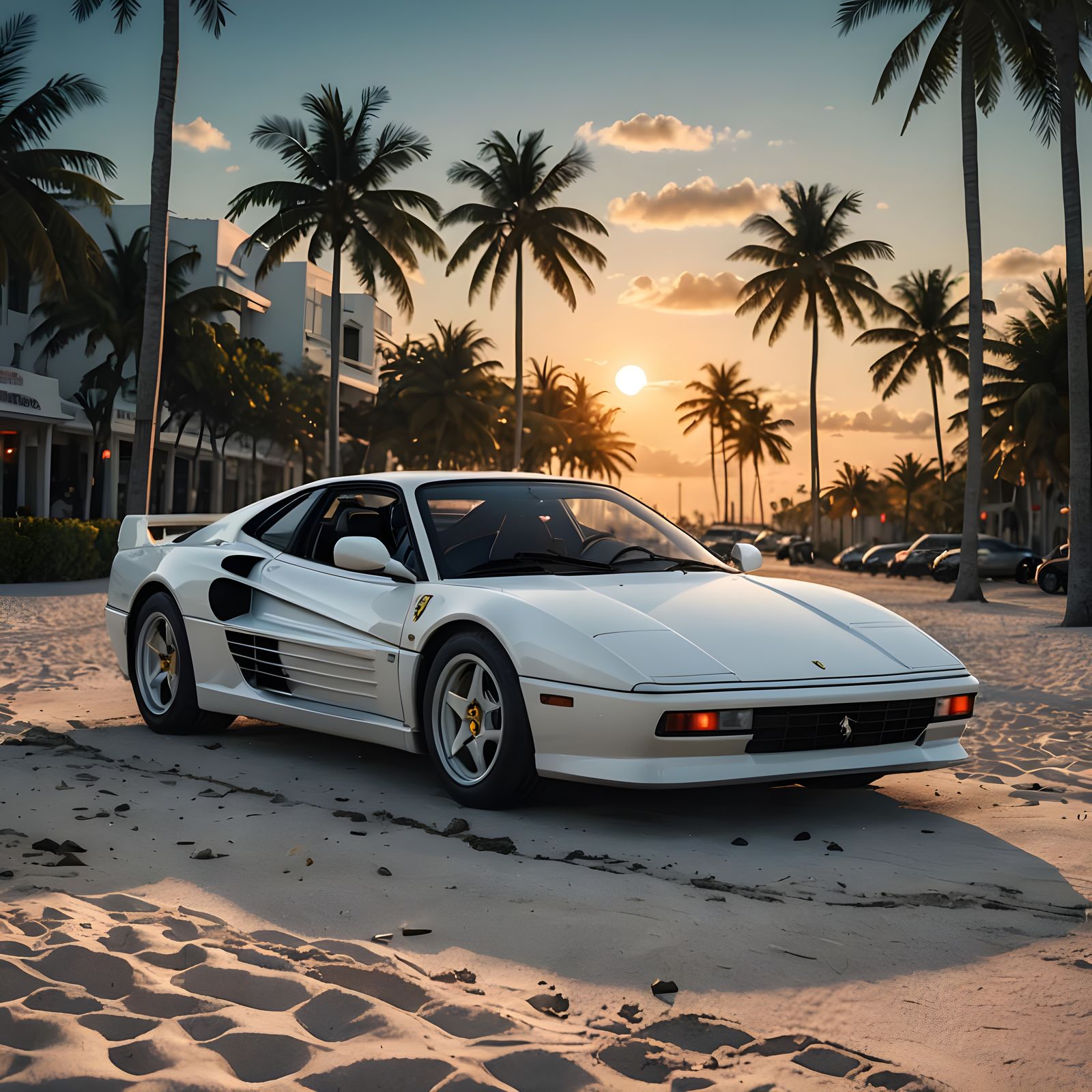 Miami Beach Ferrari in Detailed Matte Painting
