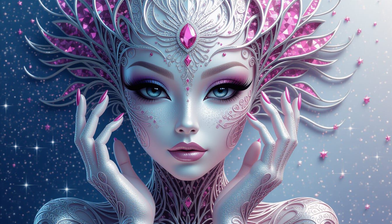 Alien Silhouette in Pointillist Metallic Foil Art