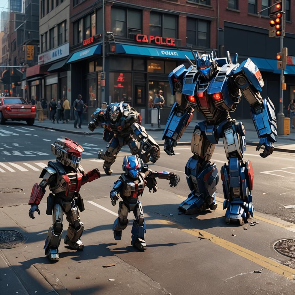 Transformers Run Through New York City Street