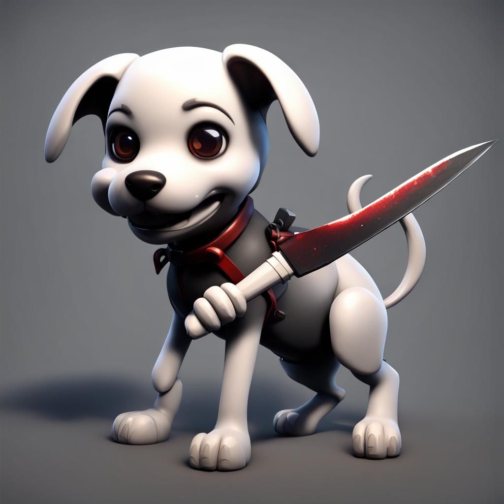 Menacing Murder Puppy with Knife: 3D Render