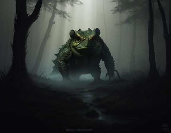Bullywug in Misty Swamp: Dark Fantasy Concept Art