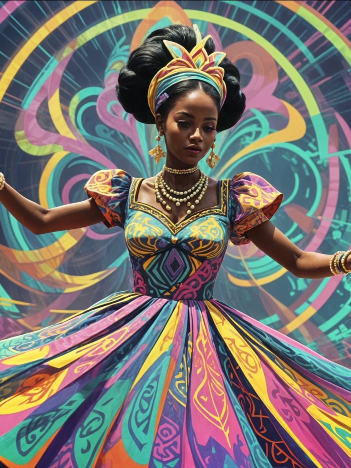Psychedelic Sci-Fi Yoruba Woman in Neon Op Art