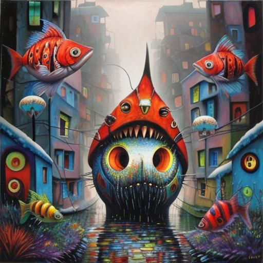 Angler Fish Oil Painting in Pop Surrealism Style