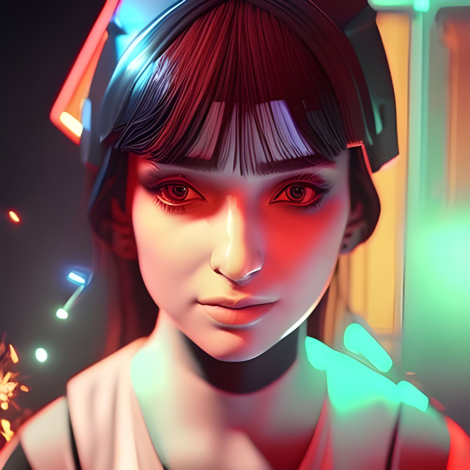 Girl Trapped in Neon Virtual World, Detailed Photorealism