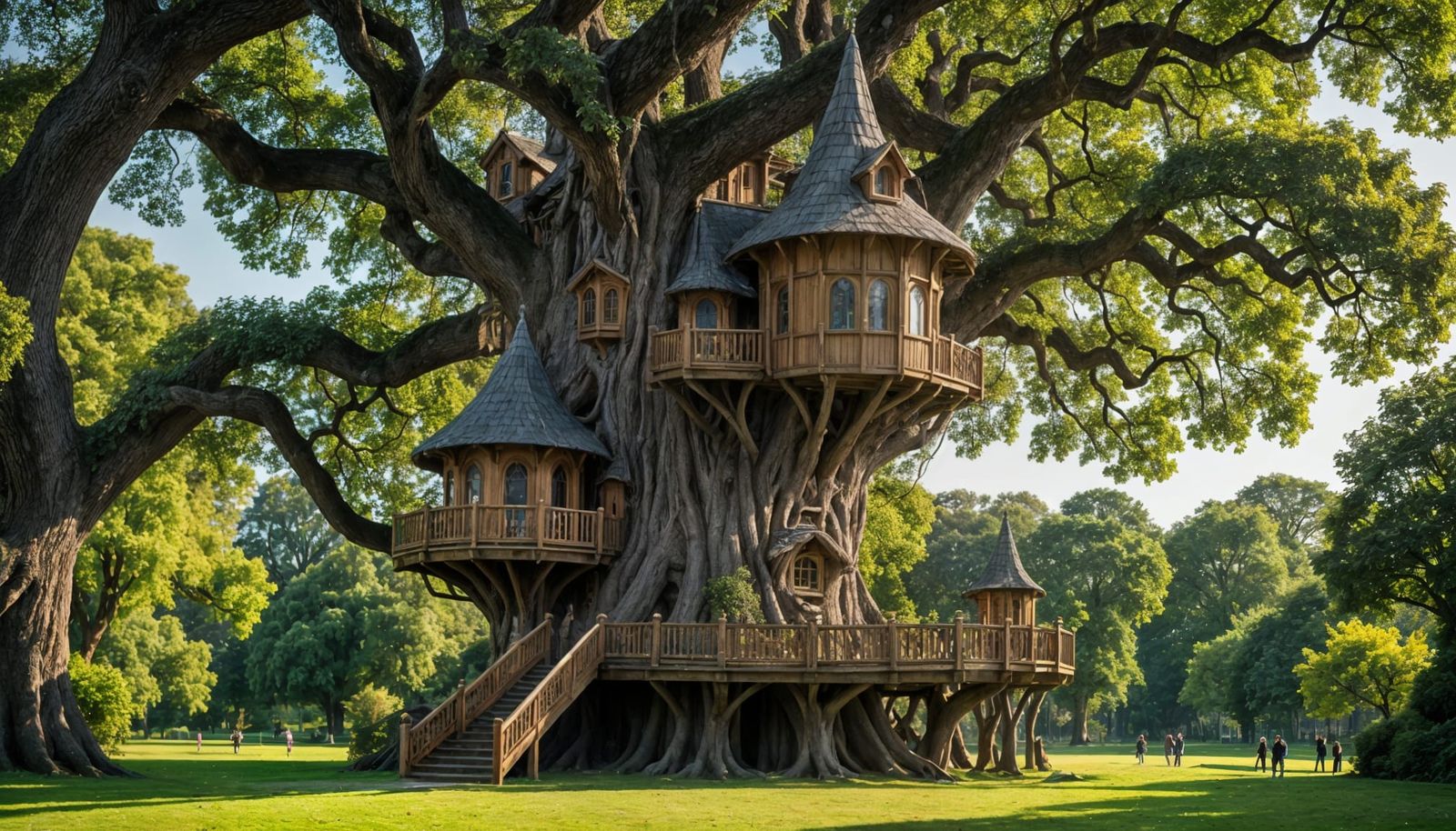 Whimsical Oak Treehouse Castle in Nature