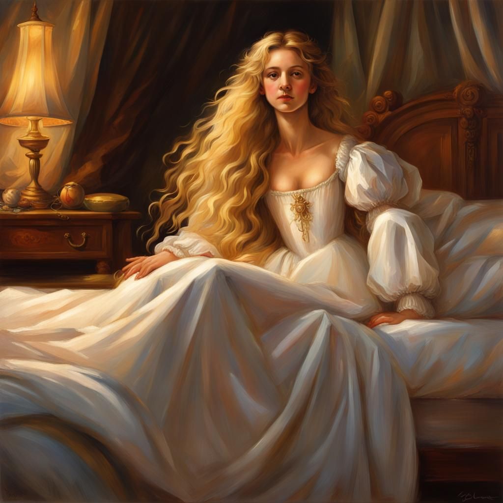 Renaissance Girl with Golden Hair Portrait