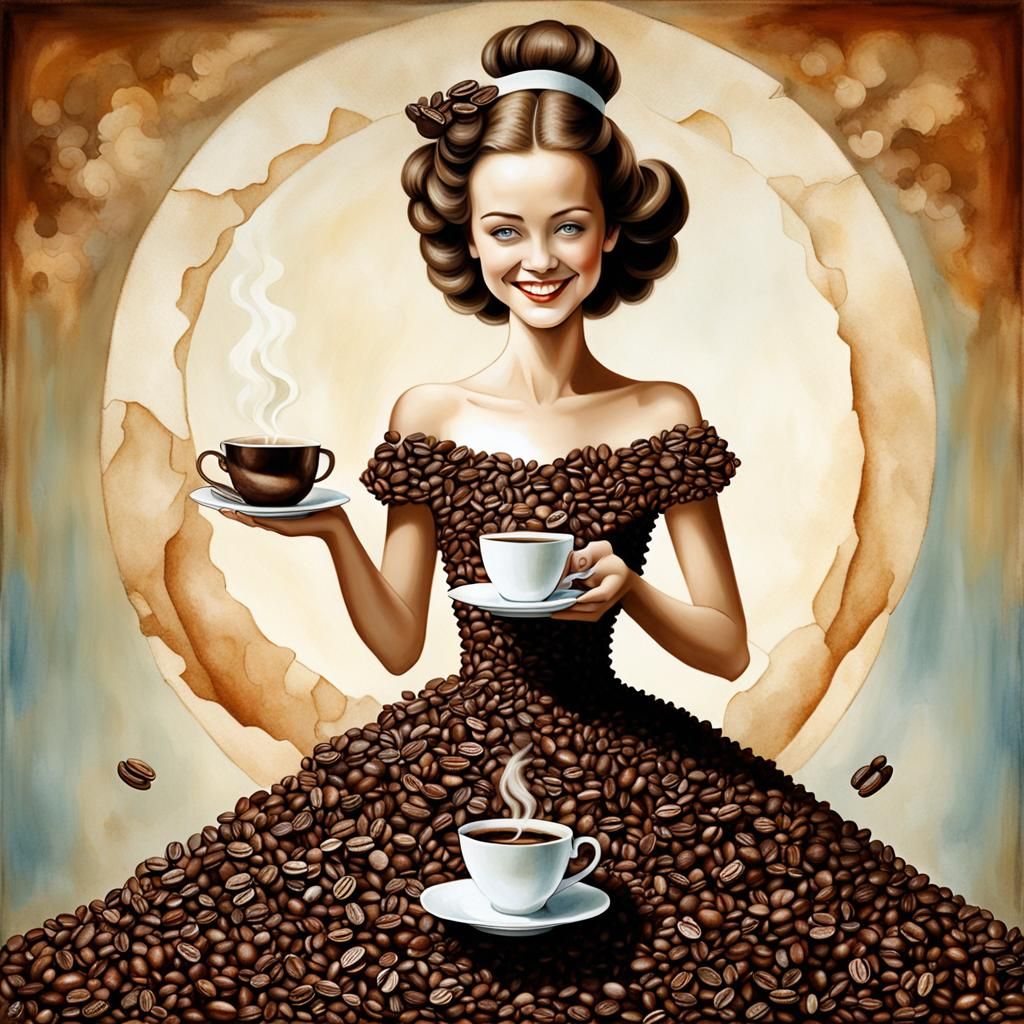 Beautiful Woman in Coffee Bean Dress Illustration
