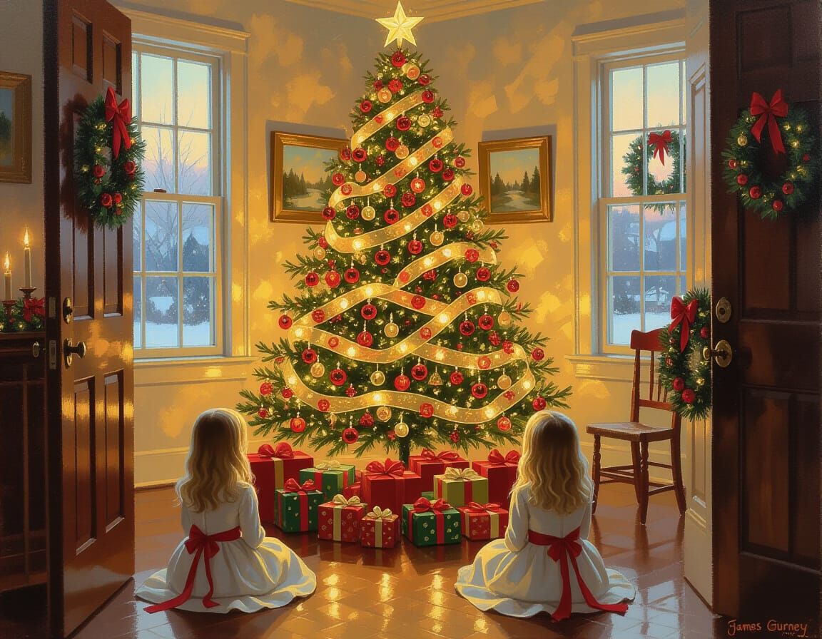 Christmas Eve Magic: A Boy's Awe Before Decorated Tree