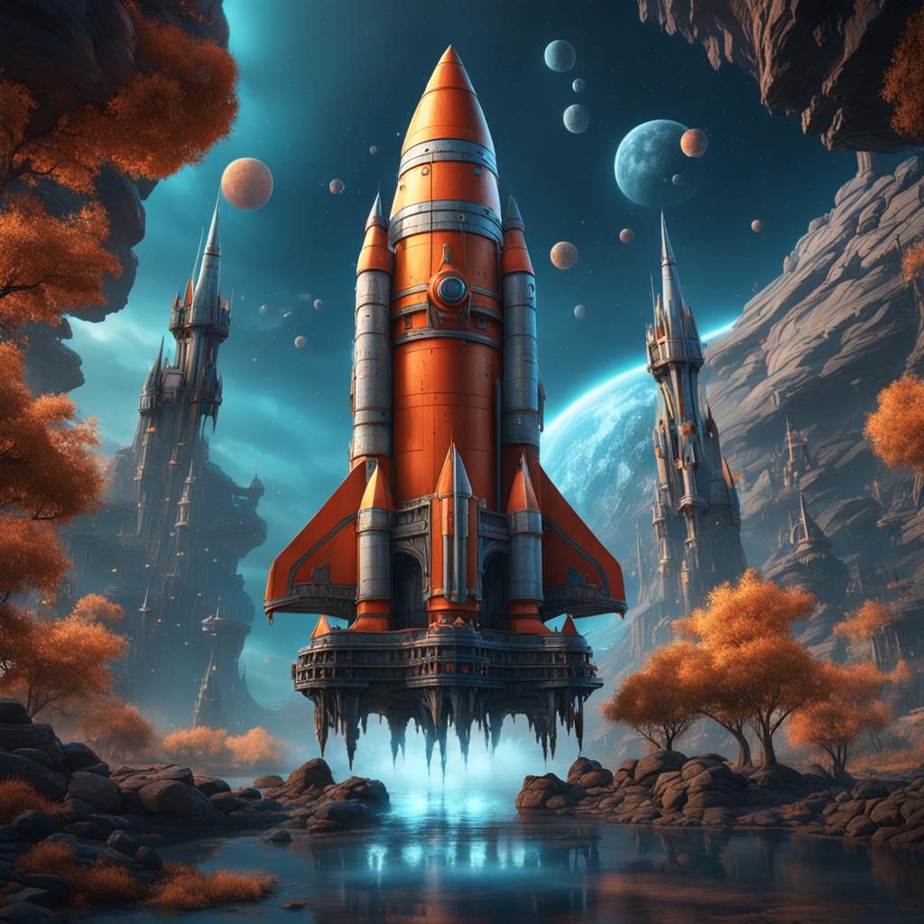 Fantastical Rocket in Detailed Matte Painting