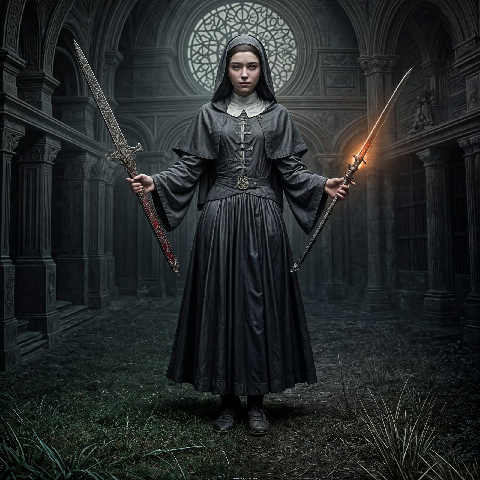 Mysterious Nun Warrior in a Medieval Atmosphere