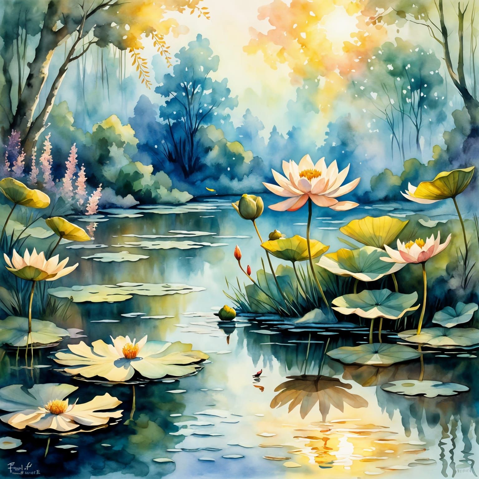 la fee clochette assise sur un nénuphar au milieu d'un etang...