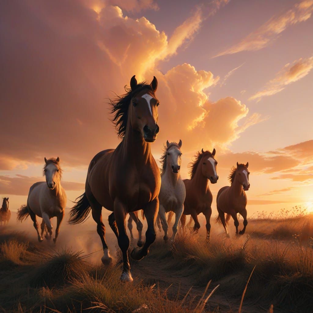 A group of horses in the wild