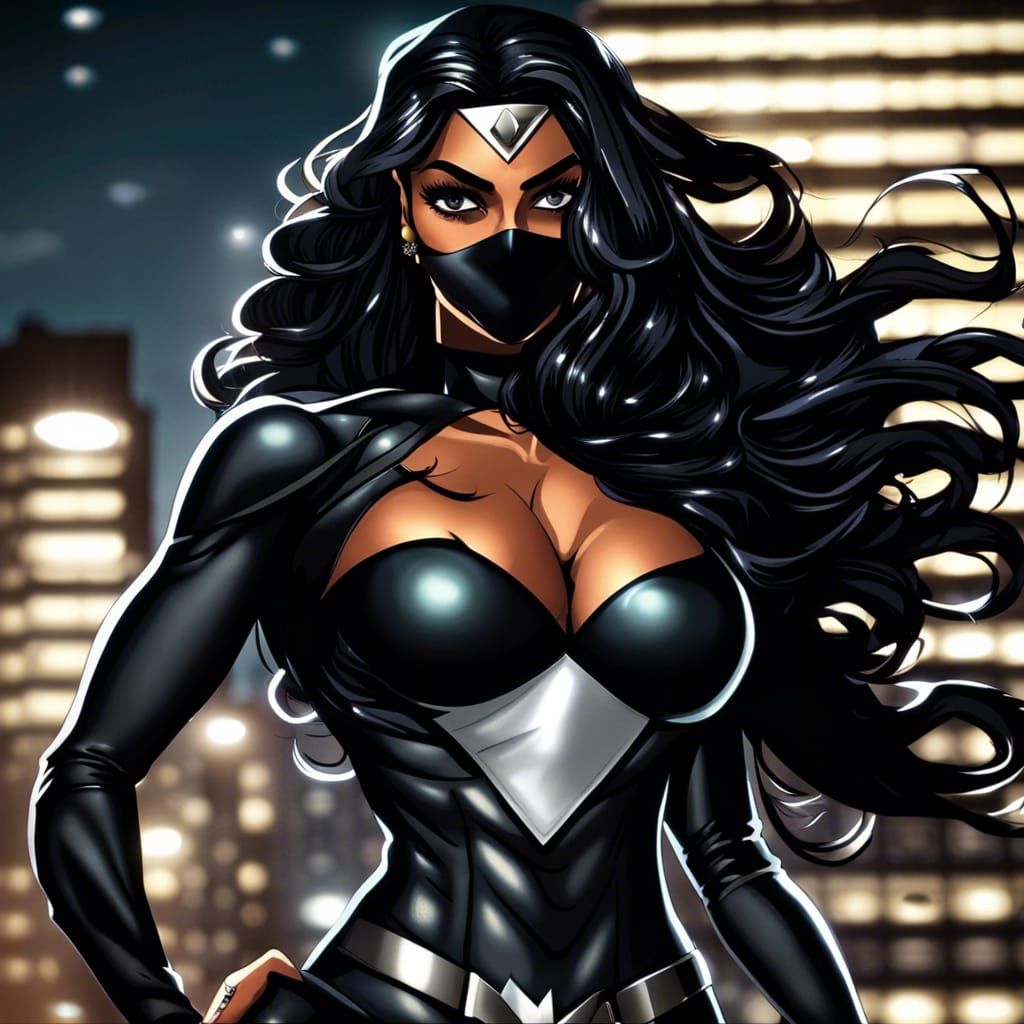 Indian Superheroine on Rooftop at Night