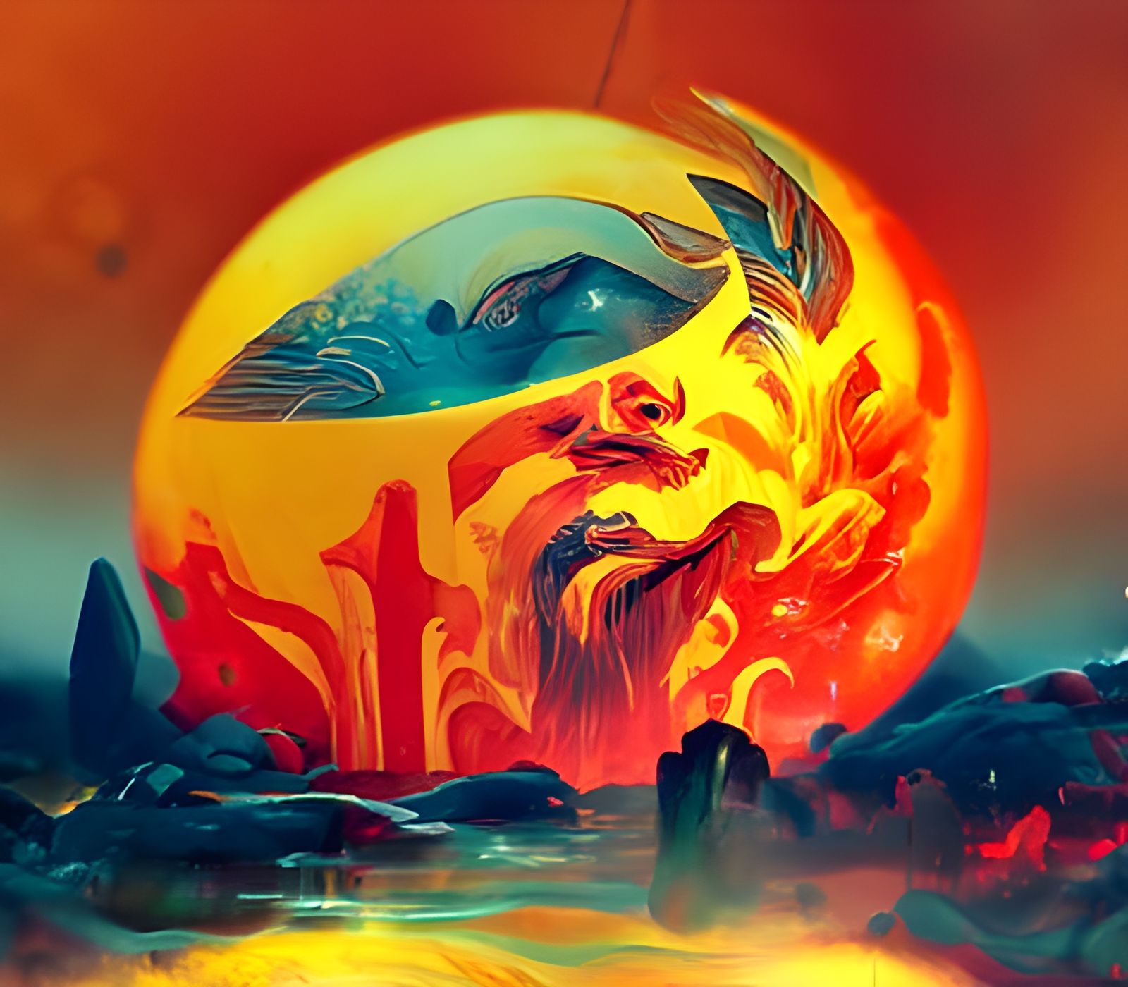 Blazing Sun God Portal in Cosmic 3D Illustration