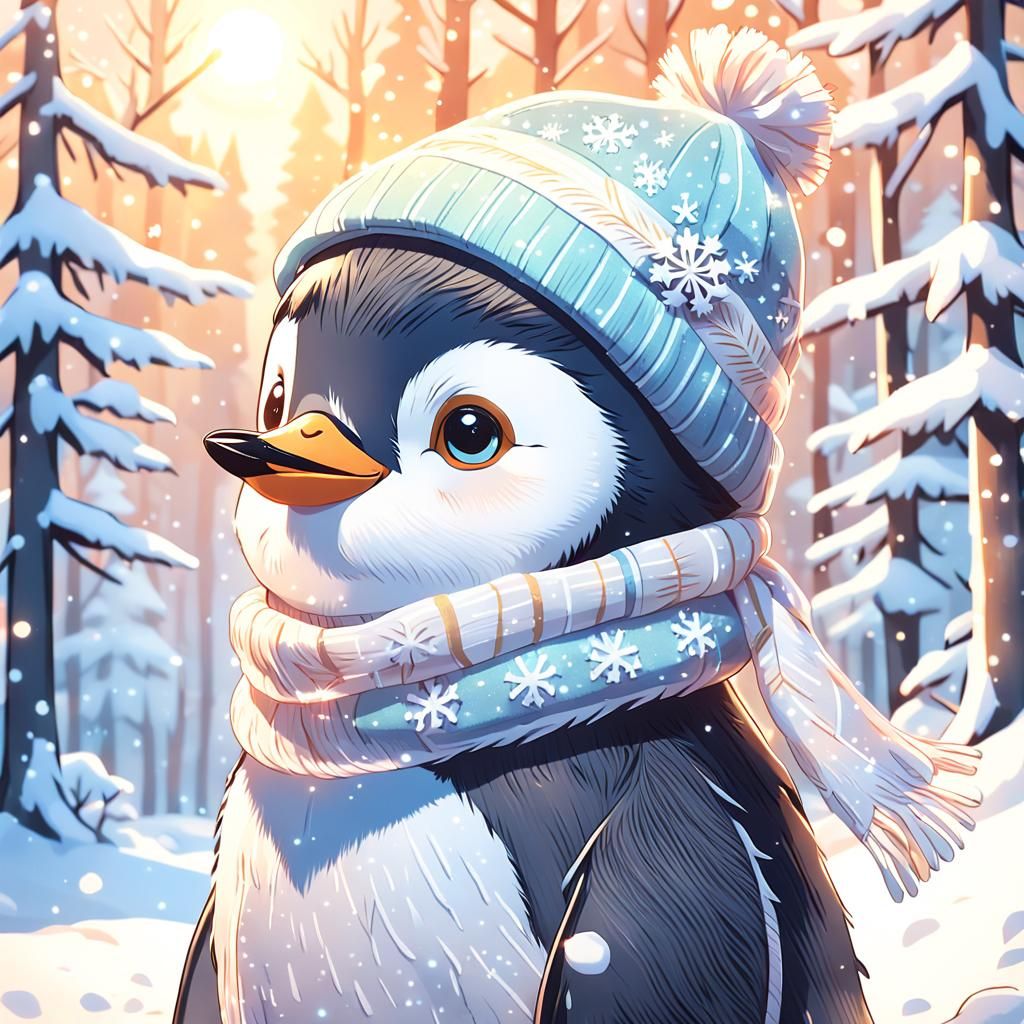 Cute Penguin in Snow, Anime Key Visual