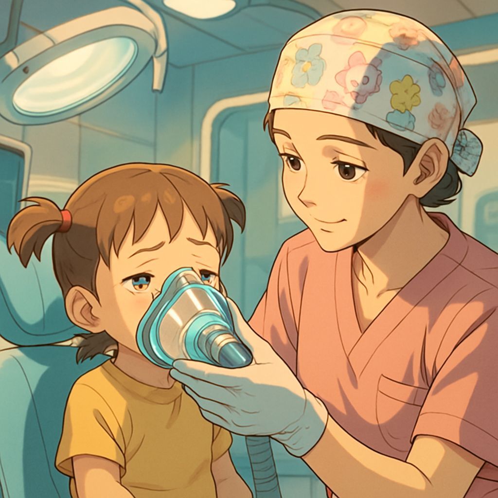 Child in Futuristic Pediatric Dental Scene, Cel-Shaded Style