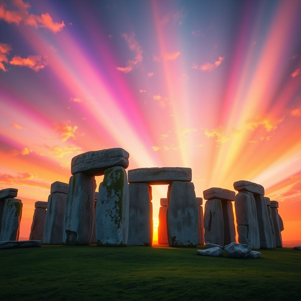 Stonehenge Sunrise with Rainbow Sky