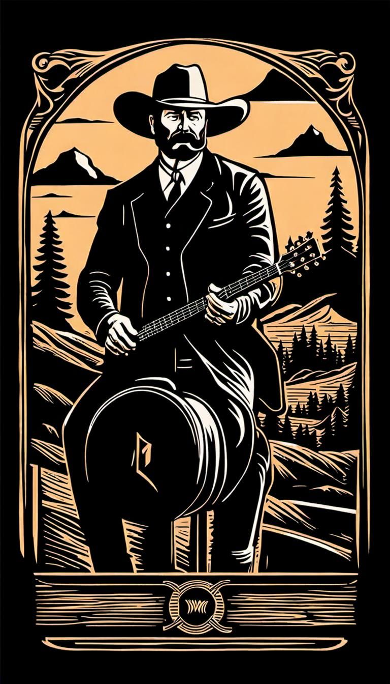 Vintage Woodcut Movie Poster: Cowboy Guitarist