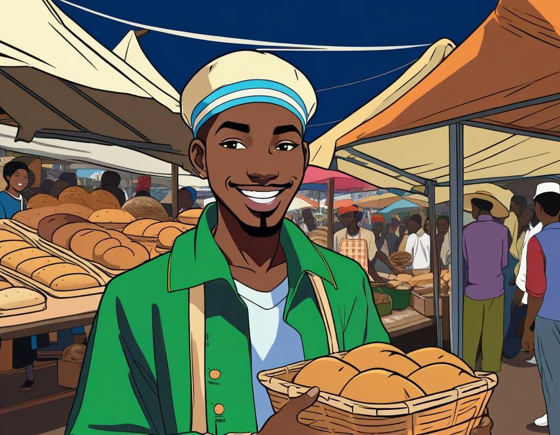 Happy Rapper at Halloween Market in Anime Style
