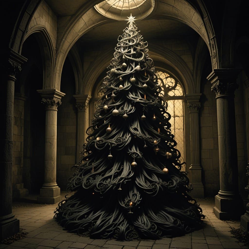 Gothic Crypt Christmas Tree with Ethereal Glow