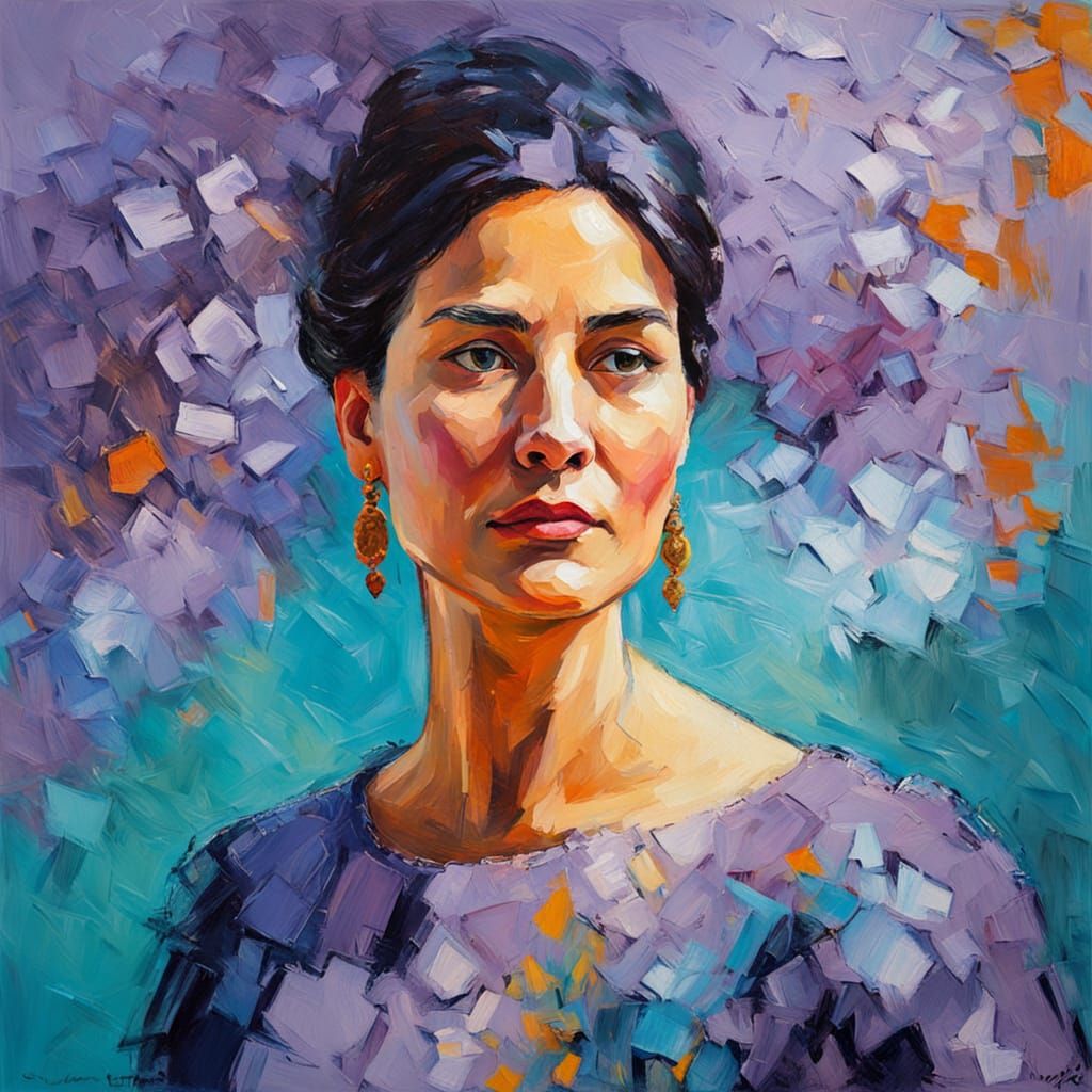 Woman in Garden: Neo-Impressionist Impasto Painting