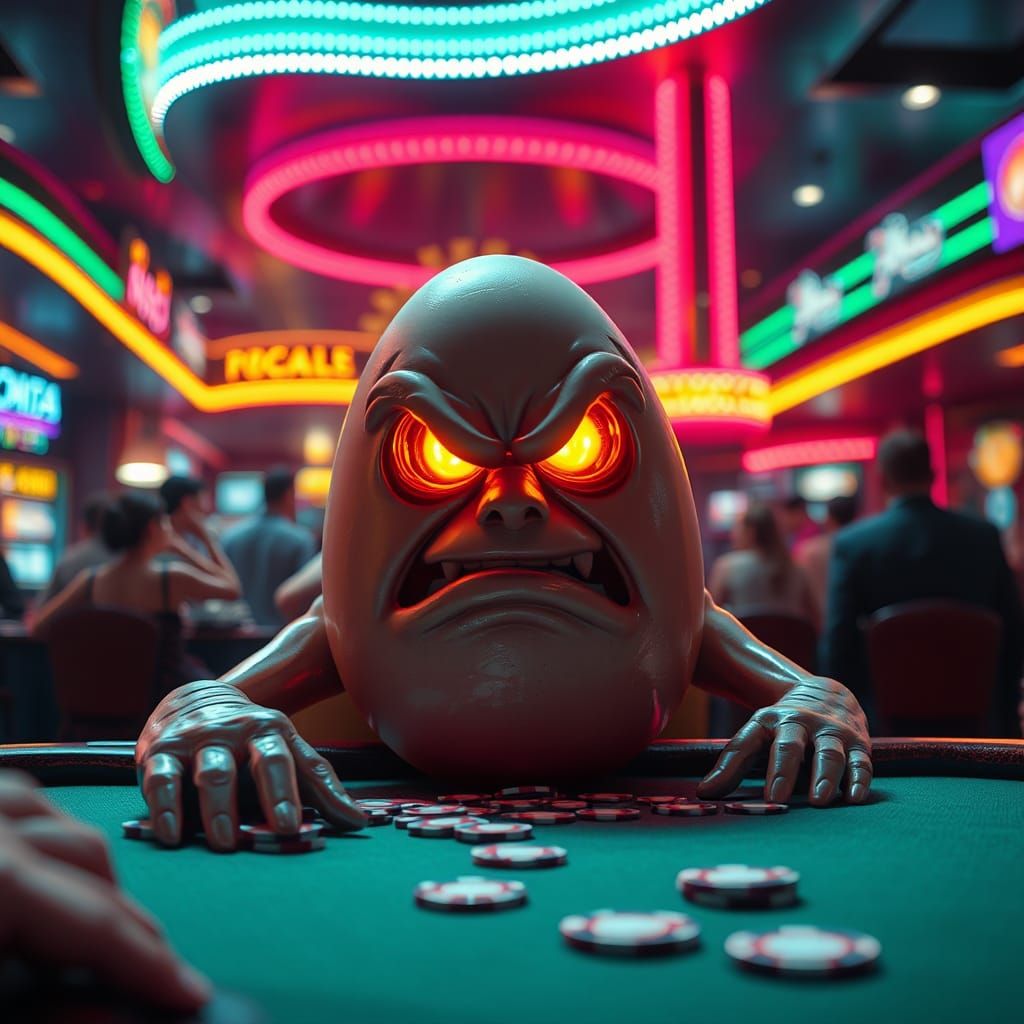 Furious Egg Plays Poker in Neon Las Vegas