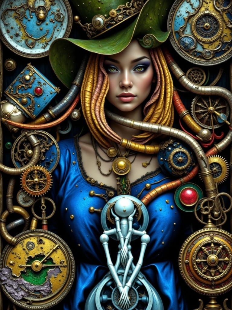 Beautiful Time Princess with Gears and Pipes in Hyperrealist...