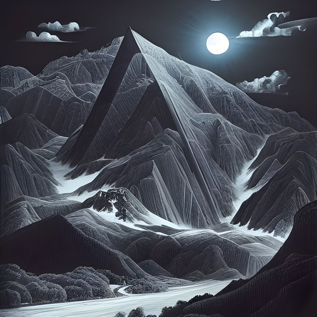 Sci-Fi Landscape with Impossible Mountains and Black Sun