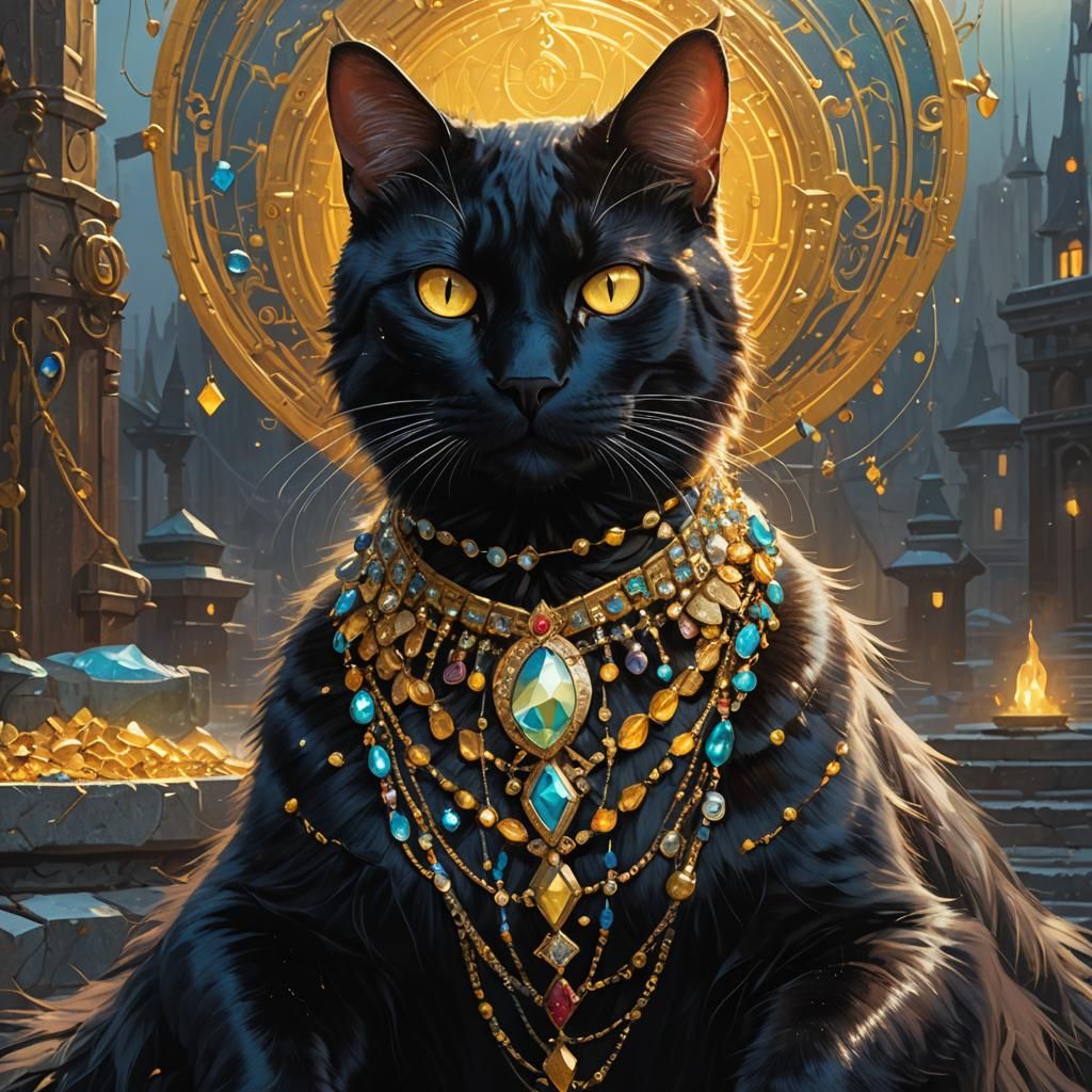 Regal Black Cat in Divine Light: Fantasy Art