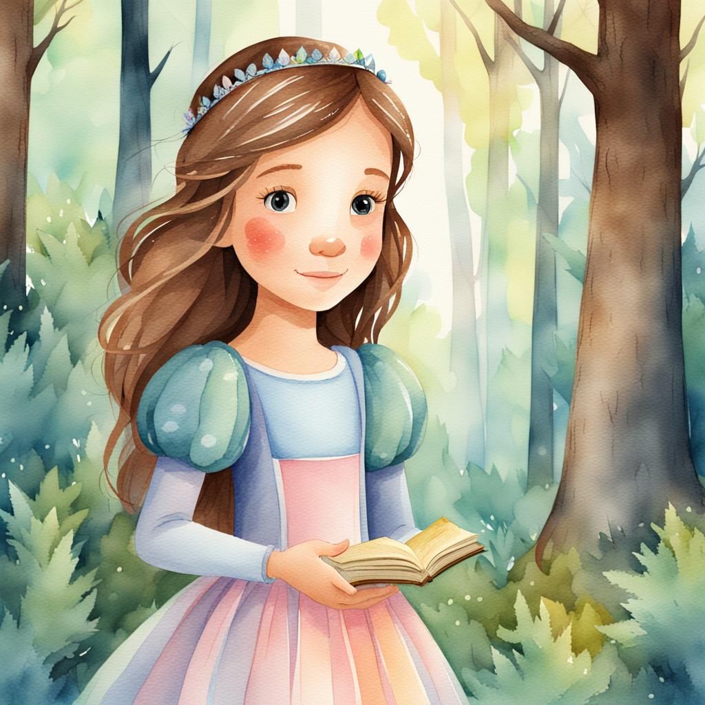 Watercolor Princess in Forest Illustration