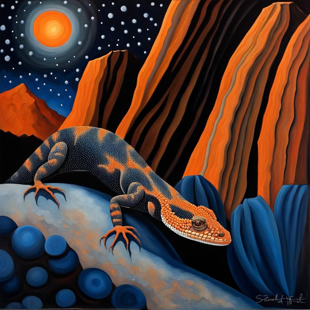 Gila Lizard Portrait in O'Keeffe Painting Style