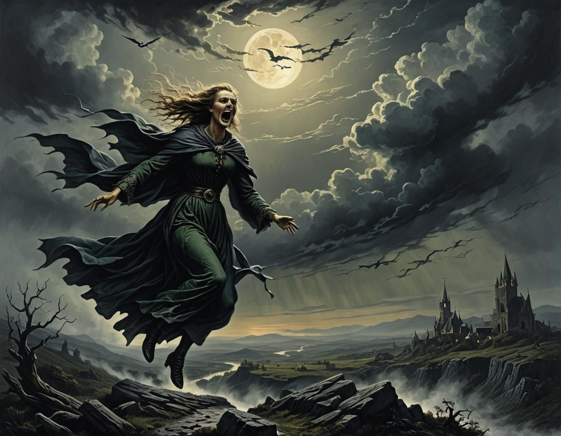 Screaming Irish Banshee Soars Under Moonlit Skies