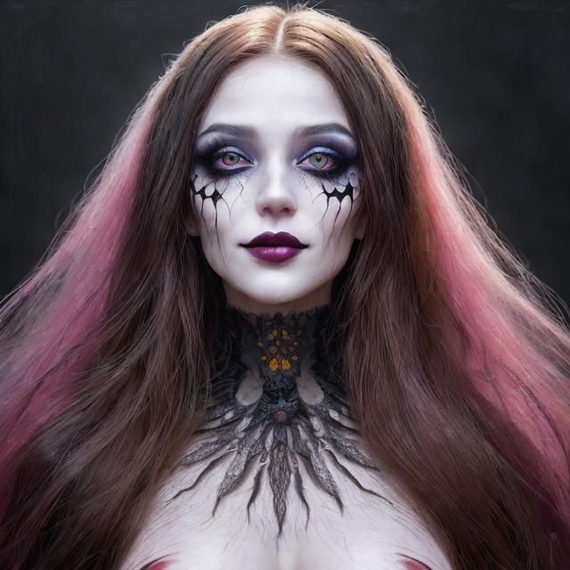 Beautiful Young Woman with Gothic Makeup, Hyperrealistic Por...