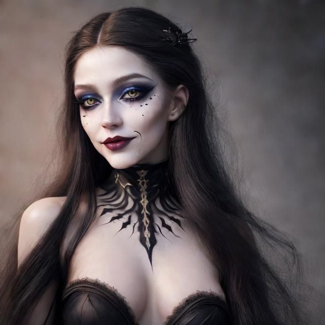 Beautiful Woman with Gothic Makeup: Hyperrealistic Digital P...