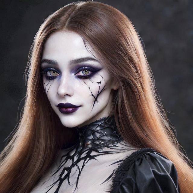 Beautiful Woman with Gothic Makeup in Hyperrealistic Portrai...