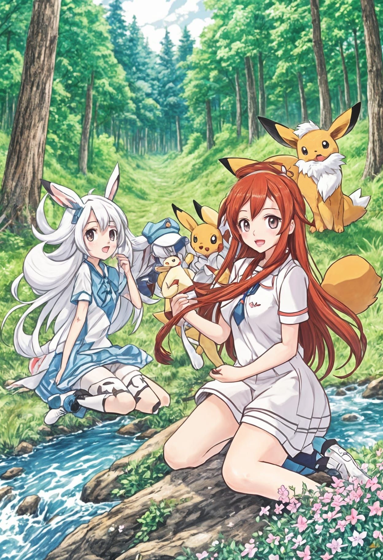 Japanese Anime Style Trainer in a Lush Open Forest