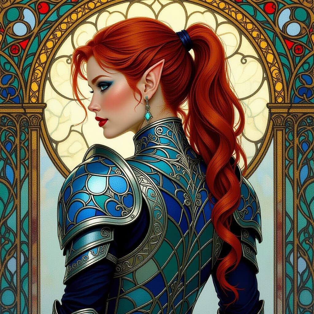 Elven Warrior in Stained Glass Armor