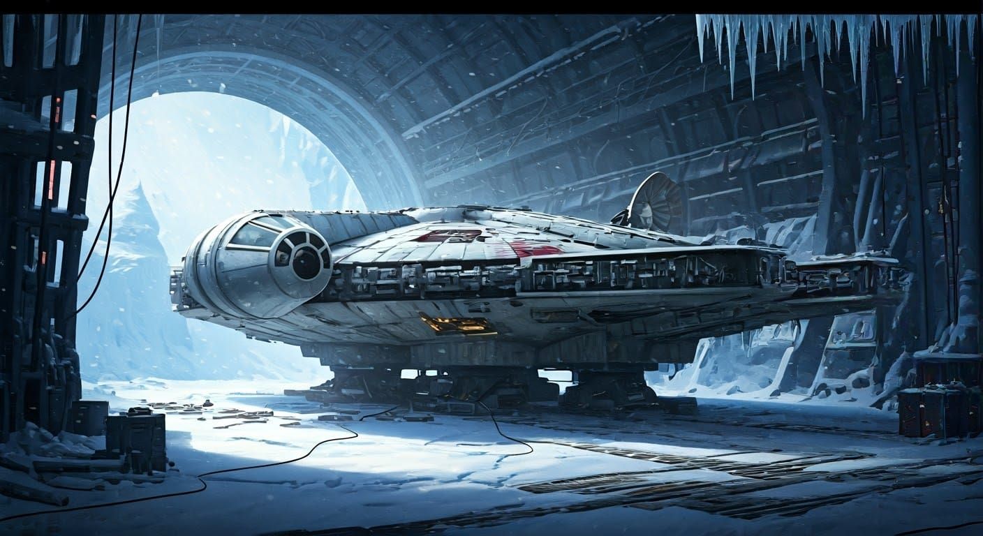 Industrial Winter Scene of Millennium Falcon at Hoth Base