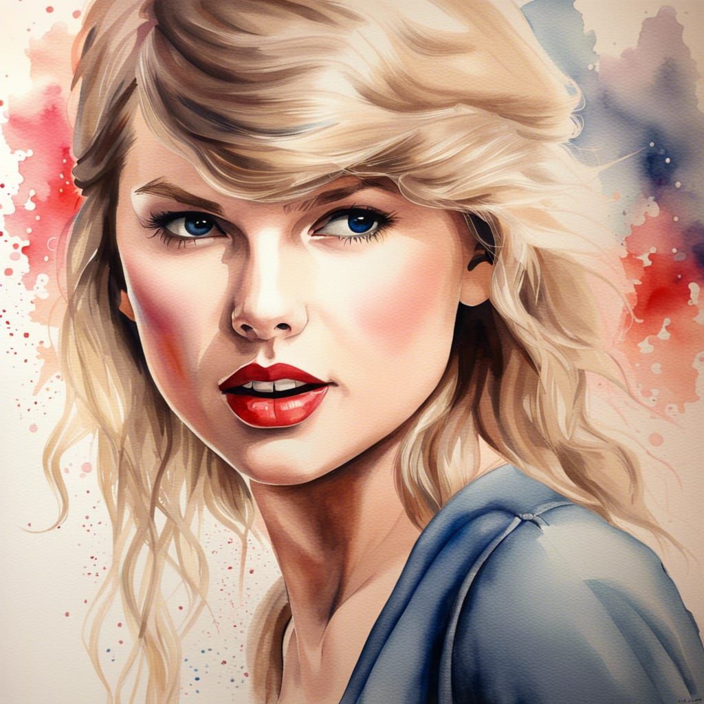 Photorealistic Taylor Swift Watercolor Portrait