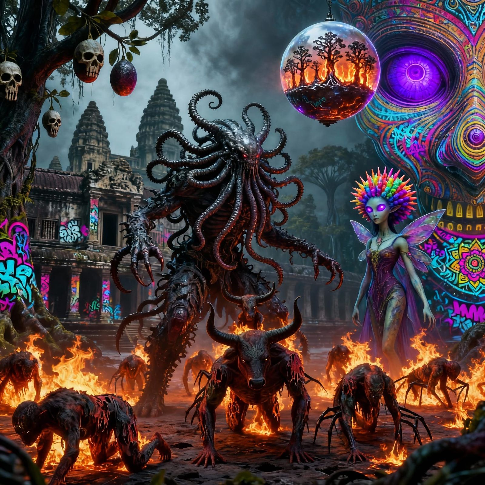 Eerie Hybrid Creature in Alien Forest