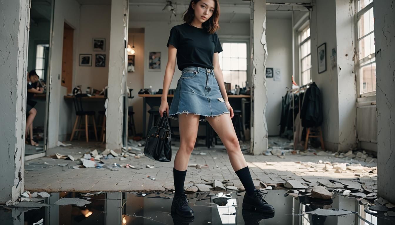 Woman Emerging from Mirror, Photorealistic Style