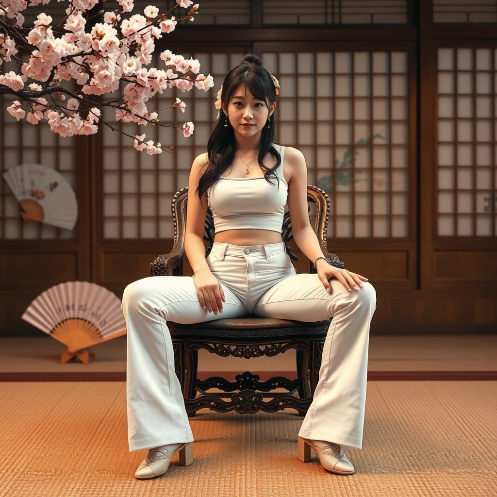 Japanese Woman in Traditional Setting with Modern Style