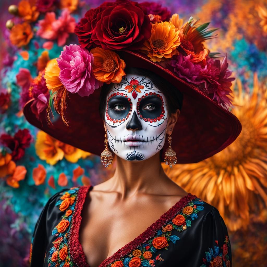 Hyperrealistic Día de los Muertos Festival Portrait