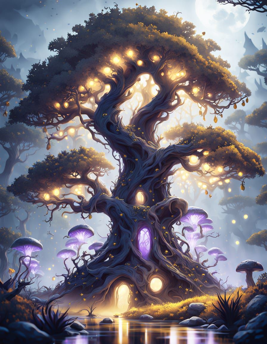 Ethereal Tree of Whispers in Enchanted Forest