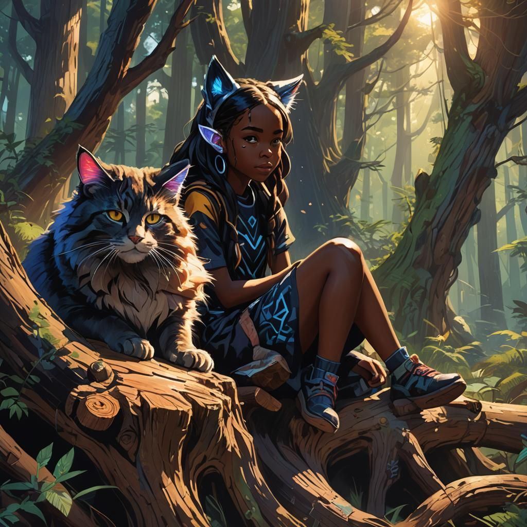 Mystical Forest Girl with Cat Features