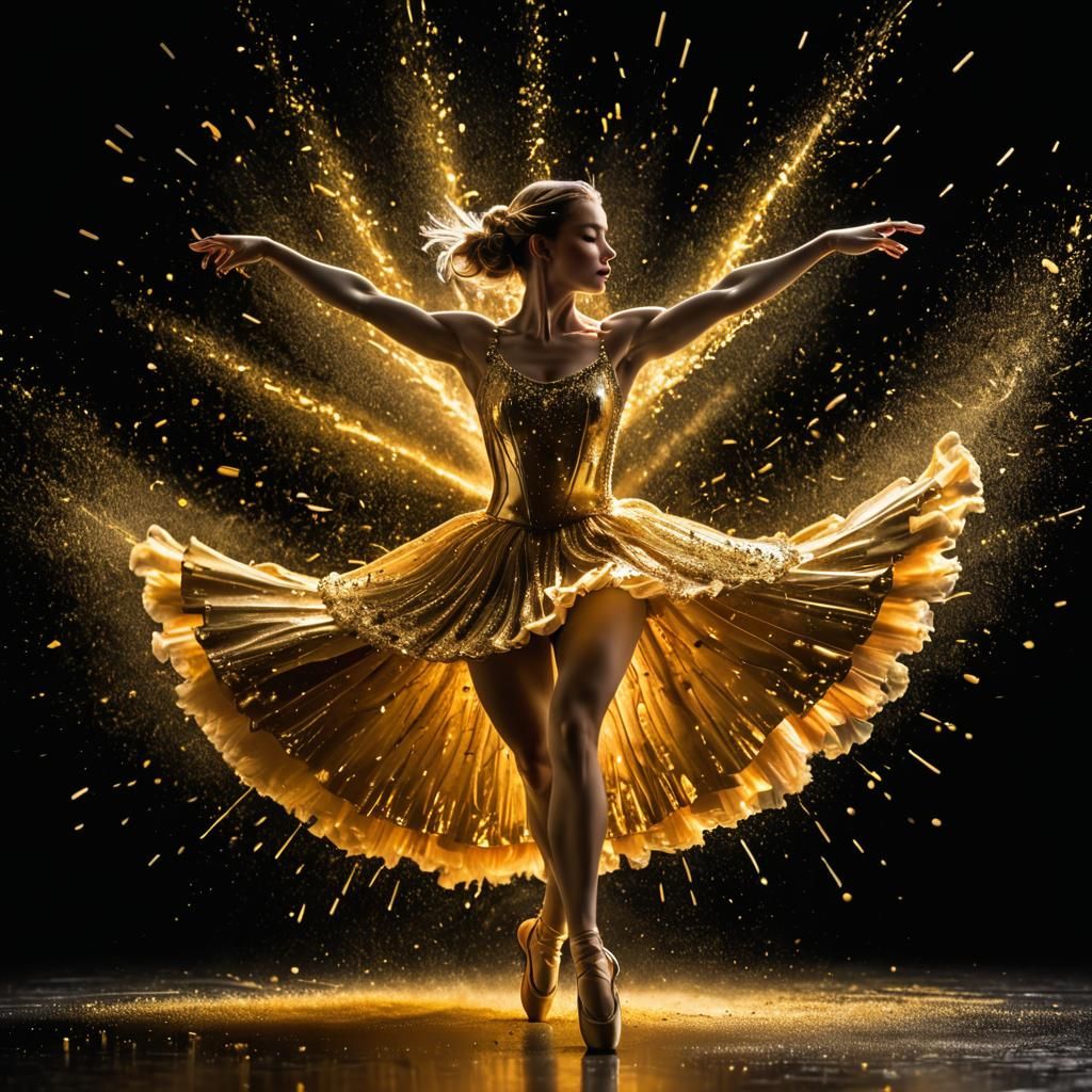 Golden Ballerina Captured in Powder Explosion